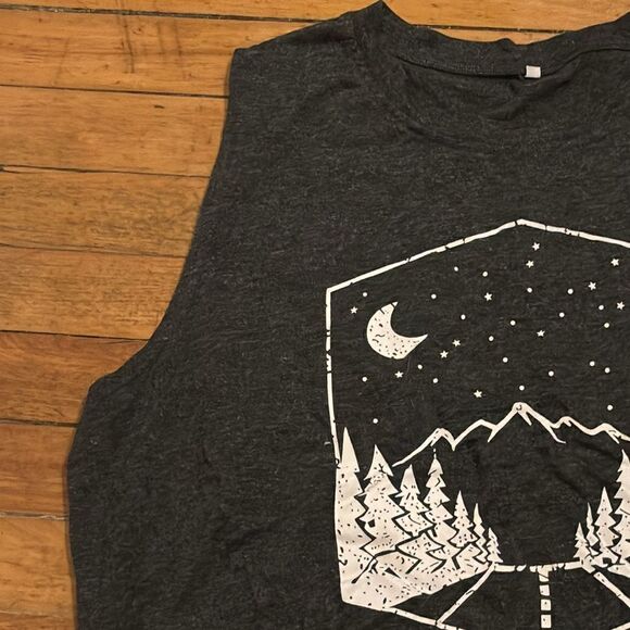 Women’s Dark Charcoal Gray Sleeveless Tank Top with mountain highway 2XL - Picture 2 of 4